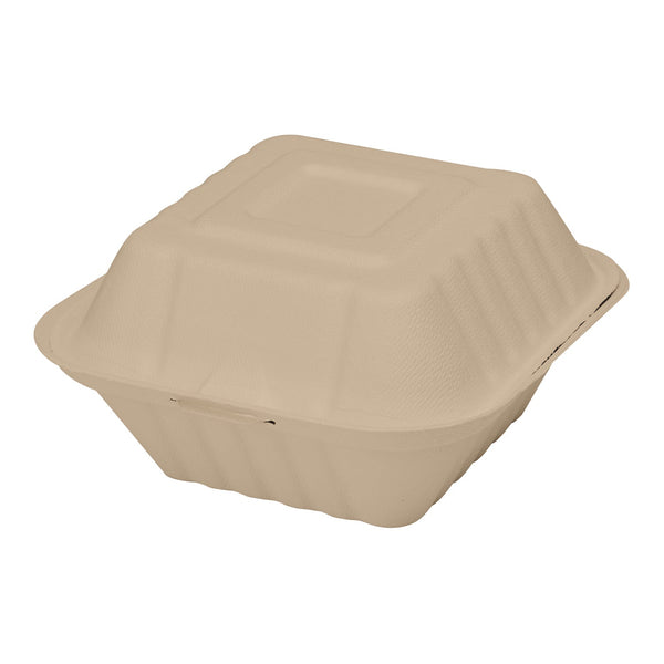 Inno-Pak 6" x 6" Natural Bagasse Hinged Container