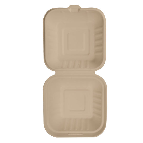 Inno-Pak 6" x 6" Natural Bagasse Hinged Container