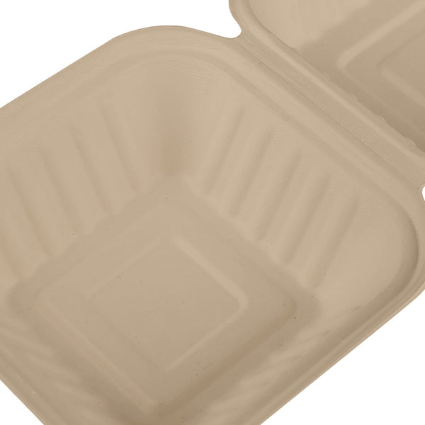 Inno-Pak 6" x 6" Natural Bagasse Hinged Container