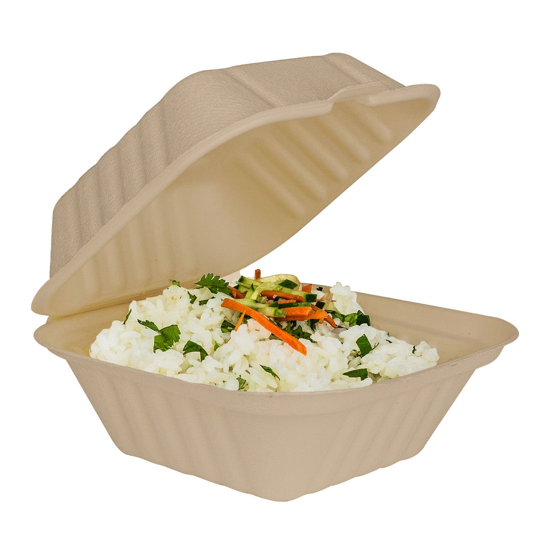 Inno Pak 6" x 6" Natural Bagasse Hinged Container