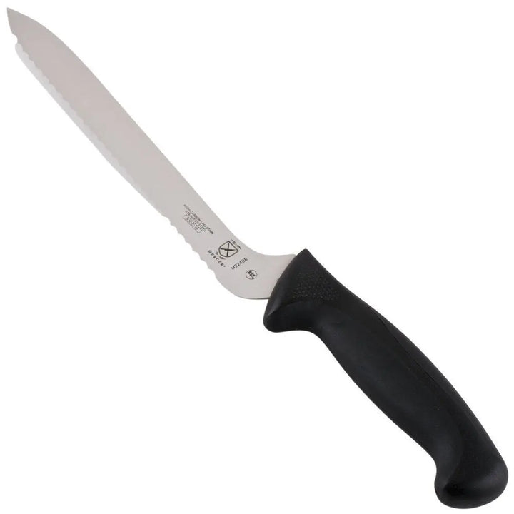 Mercer M22418GR 8" Milennia Black Handle Offset Wavy Edge Bread Knife Mercer