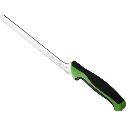 Mercer M22418GR 8" Milennia Green Handle Offset Wavy Edge Bread Knife Mercer