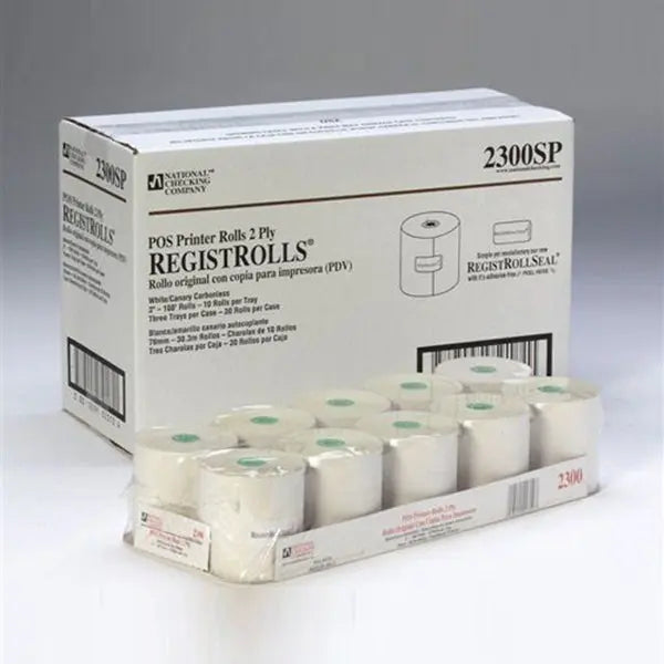 National Checking 2300SP 3"X100' 2-Ply Carbonless Register Rolls National Checking