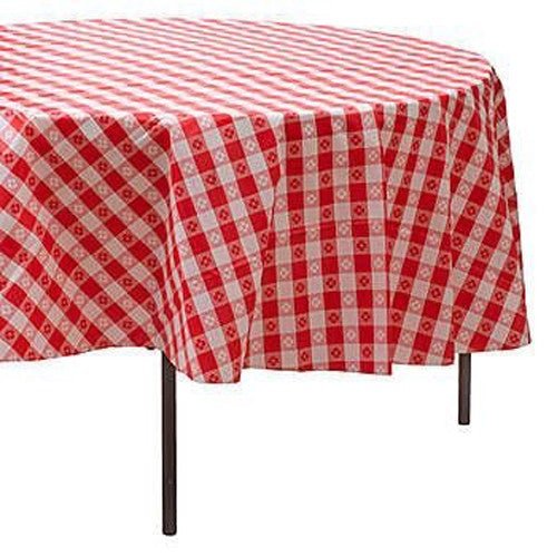 82" Round Red Gingham Plastic Table Cover