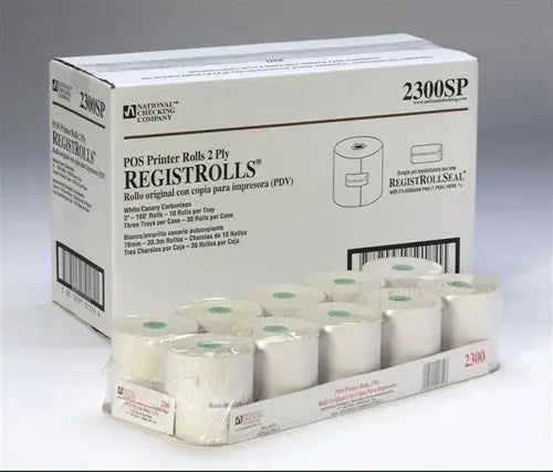 National Checking 2300SP 3"X100' 2-Ply Carbonless Register Rolls National Checking