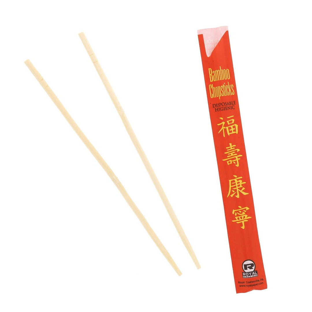 Royal Paper R809 9" Bamboo Chopsticks in Red Paper Sleeves