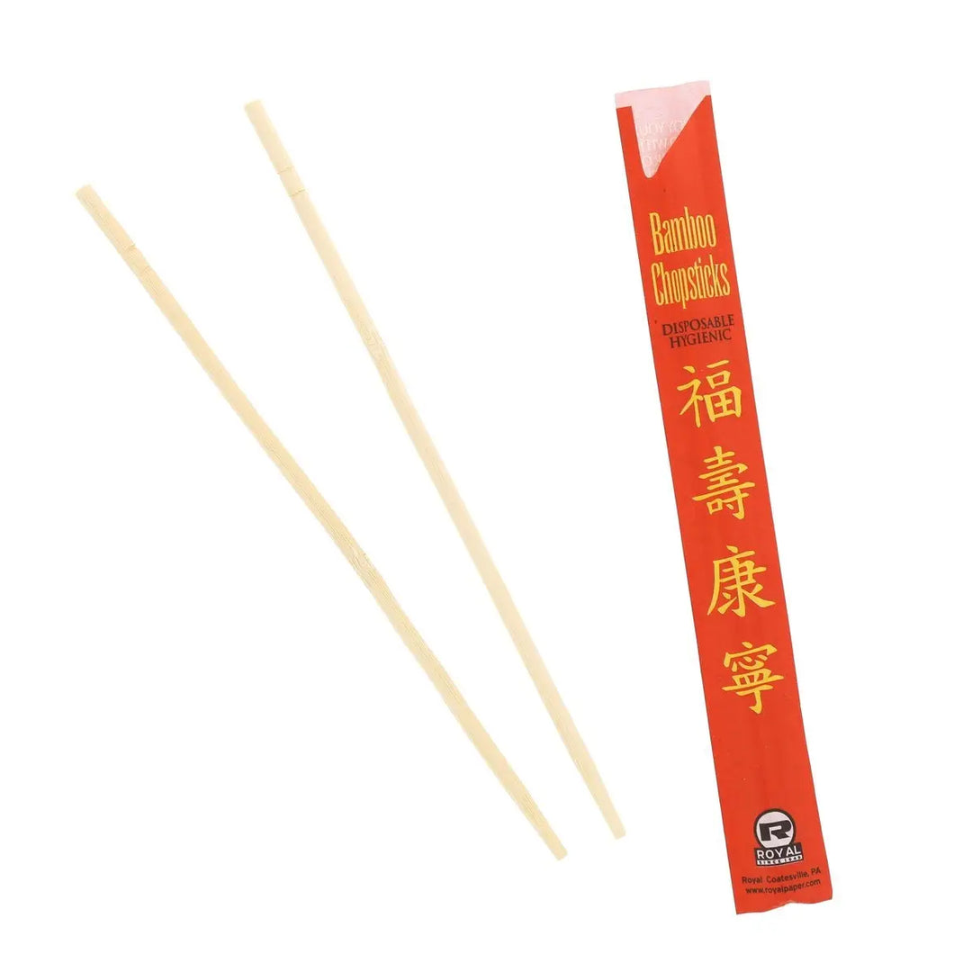 AmerCareRoyal Royal Paper R809 9" Bamboo Chopsticks in Red Paper Sleeves AmerCareRoyal