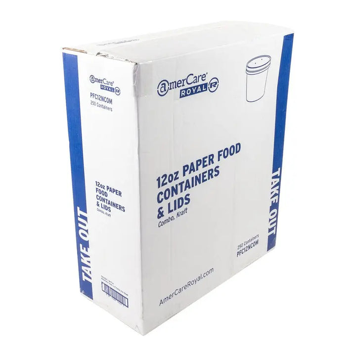AmerCareRoyal PFC12NCOM 12 Oz Kraft Paper Food Container with Lid AmerCareRoyal