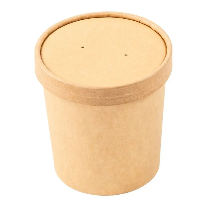 AmerCareRoyal PFC16NCOM 16 Oz Kraft Paper Food Container with Lid AmerCareRoyal