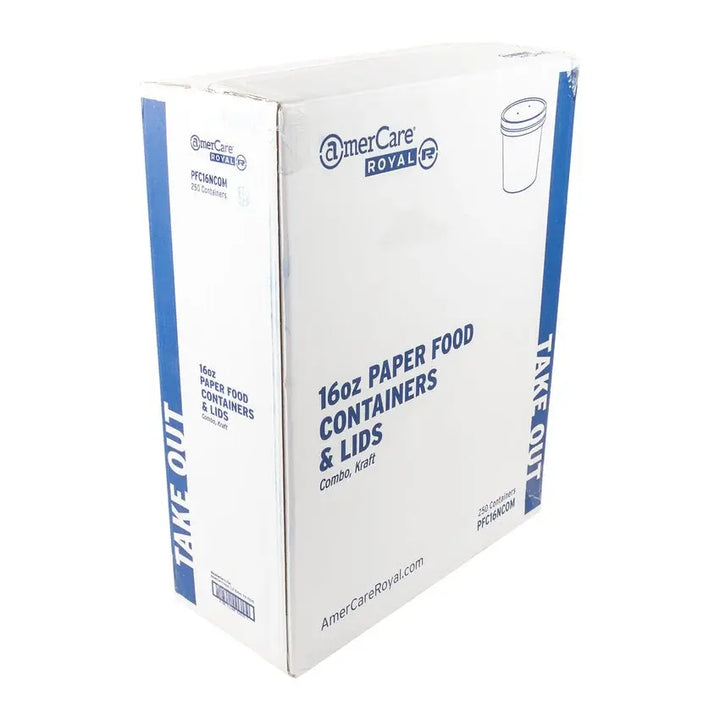 AmerCareRoyal PFC16NCOM 16 Oz Kraft Paper Food Container with Lid AmerCareRoyal