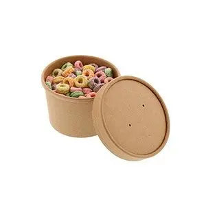 AmerCareRoyal PFC8NCOM 8 Oz Kraft Paper Food Container with Lid AmerCareRoyal