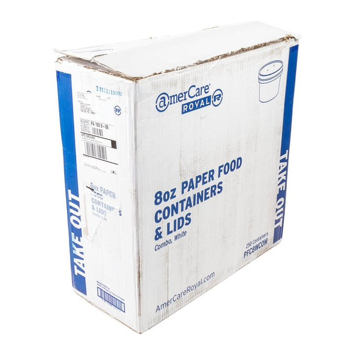 AmerCareRoyal PFC8WCOM 8 Oz White Paper Food Container with Lid AmerCareRoyal