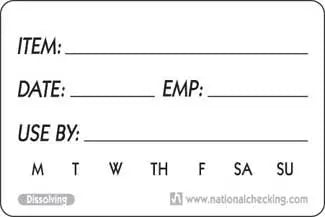 National Checking DSL23R 2"X 3" Dissolvable Shelf-Life Label 250/Roll National Checking