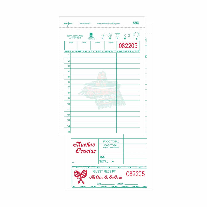 Guestcheck 903SP 4.25" x 8.25" Spanish Large 2 Part Carbon-Backed Paper/Board Check National Checking