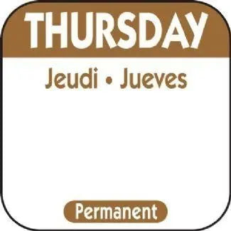 National Checking R104R 1" Thursday Square Removable Label - Brown National Checking