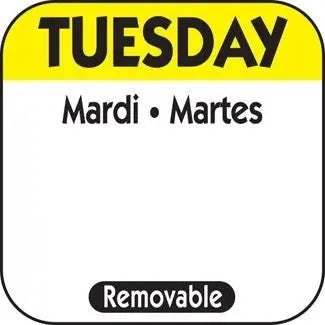 Tuesday 1" Square Removable Label - Yellow