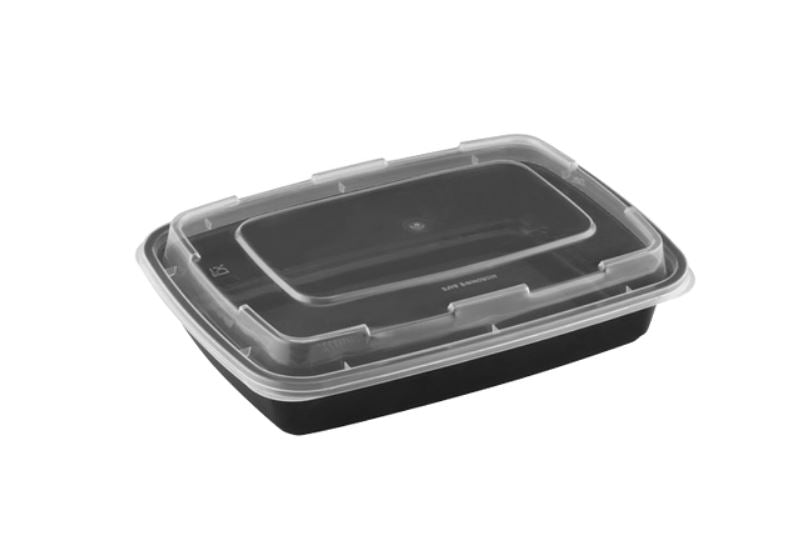 TY-24 Black Clear Top Rectangle Polypropylene To Go Combo Container 24 Ounce, 150/Case