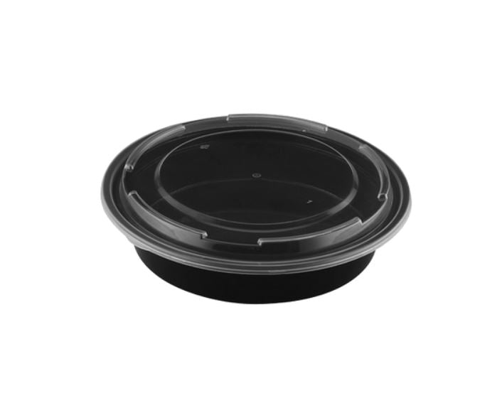 TY-R48 Black Clear Top Round Polypropylene To Go Combo Container 48 Ounce, 150/Case