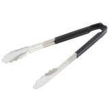 Vollrath 4781220 Stainless Steel One-Piece Scalloped Tongs with Black Kool-Touch Handle 12"