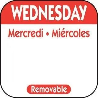 National Checking R103R 1" Wednesday Square Removable Label - Red National Checking