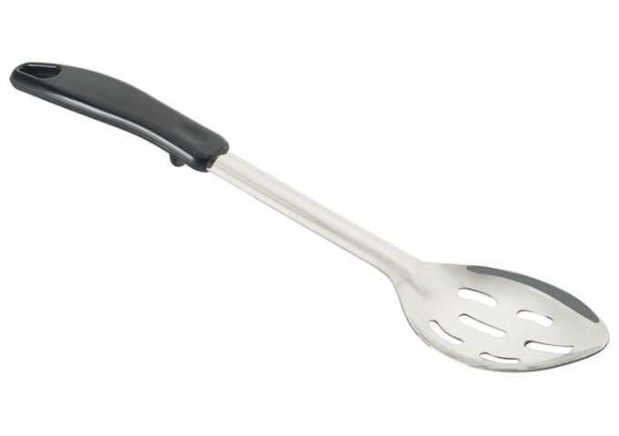 Winco BHSP-13 13" Stainless Steel Slotted Basting Spoon With Black Handle