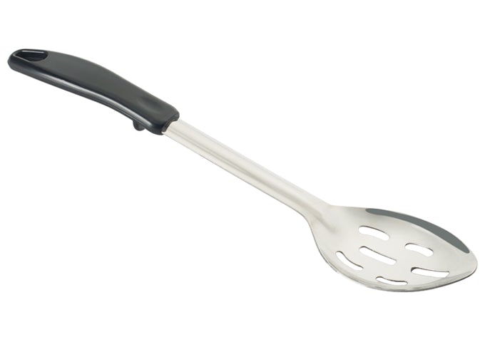 Winco BHSP-13 13" Stainless Steel Slotted Basting Spoon With Black Handle Winco