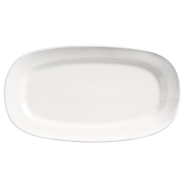 World Tableware BW-1125 Basics 10" Bright White Oval Porcelain Racetrack Platter