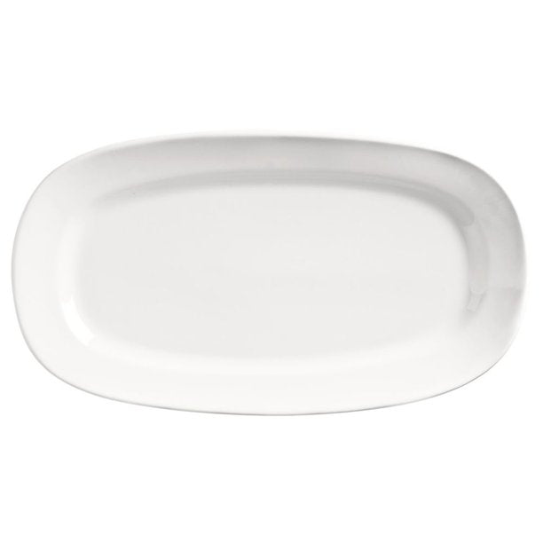 World Tableware BW-1125 Basics 10" Bright White Oval Porcelain Racetrack Platter World Tableware