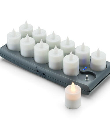 Hollowick Nexis HFRV12-A V12 Value System Flameless Rechargeable Set with 12 Amber LED Candles Hollowick